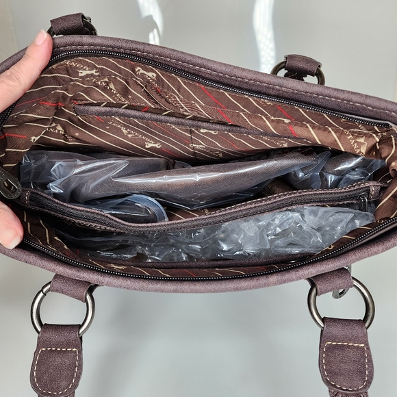 MONTANA WEST BROWN LEATHER AZTEC TAPESTRY CONCEAL CARRY TOTE - Picture 4 of 4